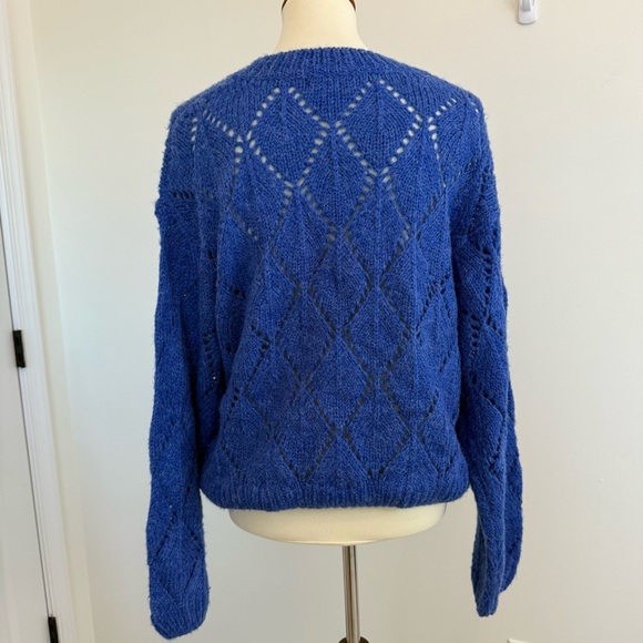 Moon River Anthropologie Electric Blue Chunky Open Knit Sweater Size Large Indie - Picture 3 of 10
